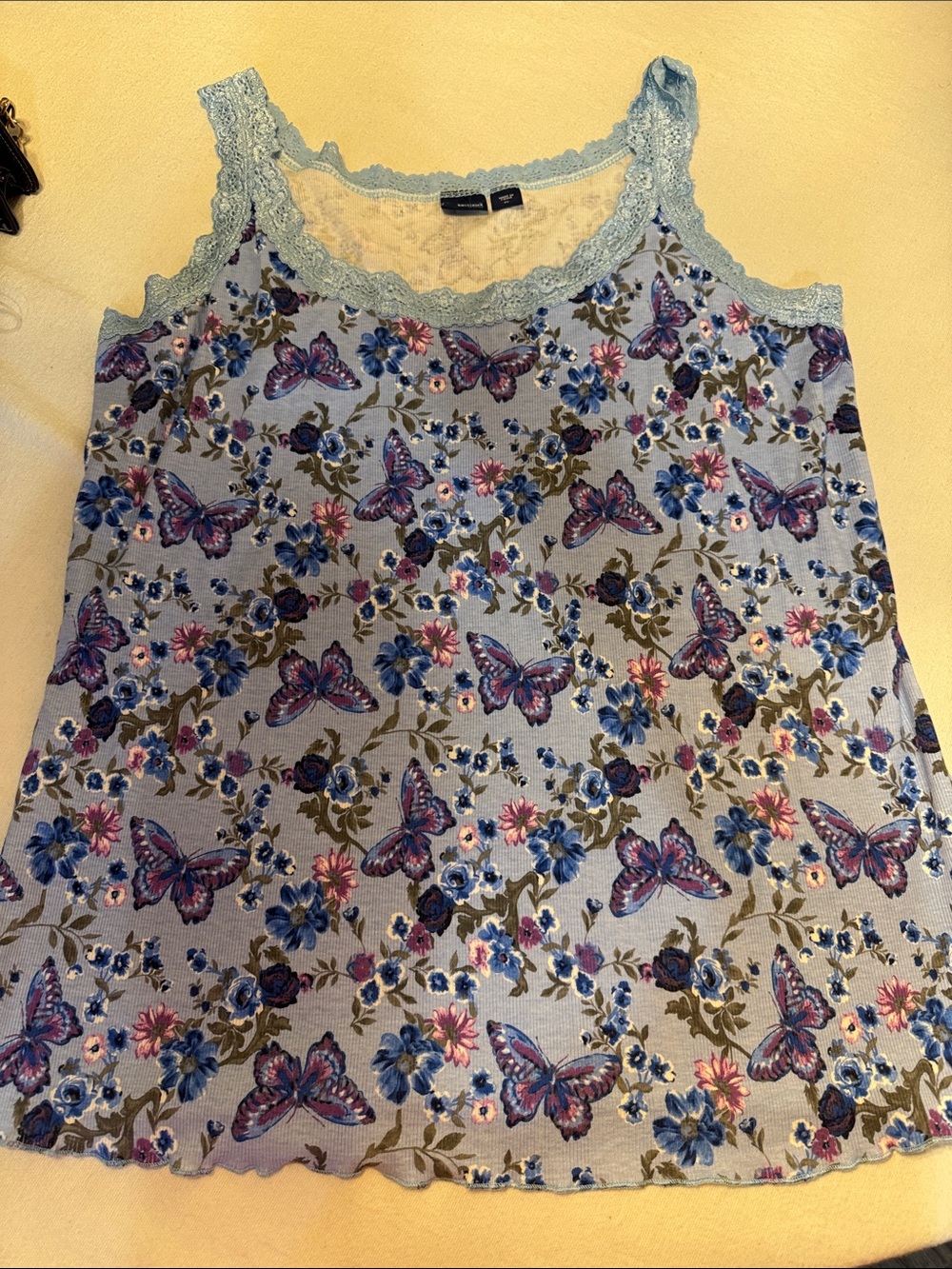 Basic Editions Light Blue Lace-Trim Tank Top
